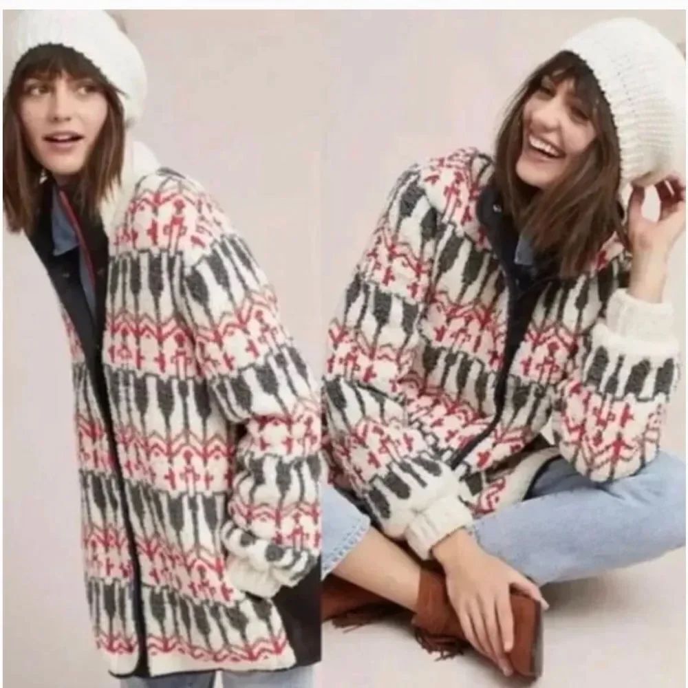 Anthropologie Sleeping On Snow Intarsia fair isle wool blend sweater cardigan S